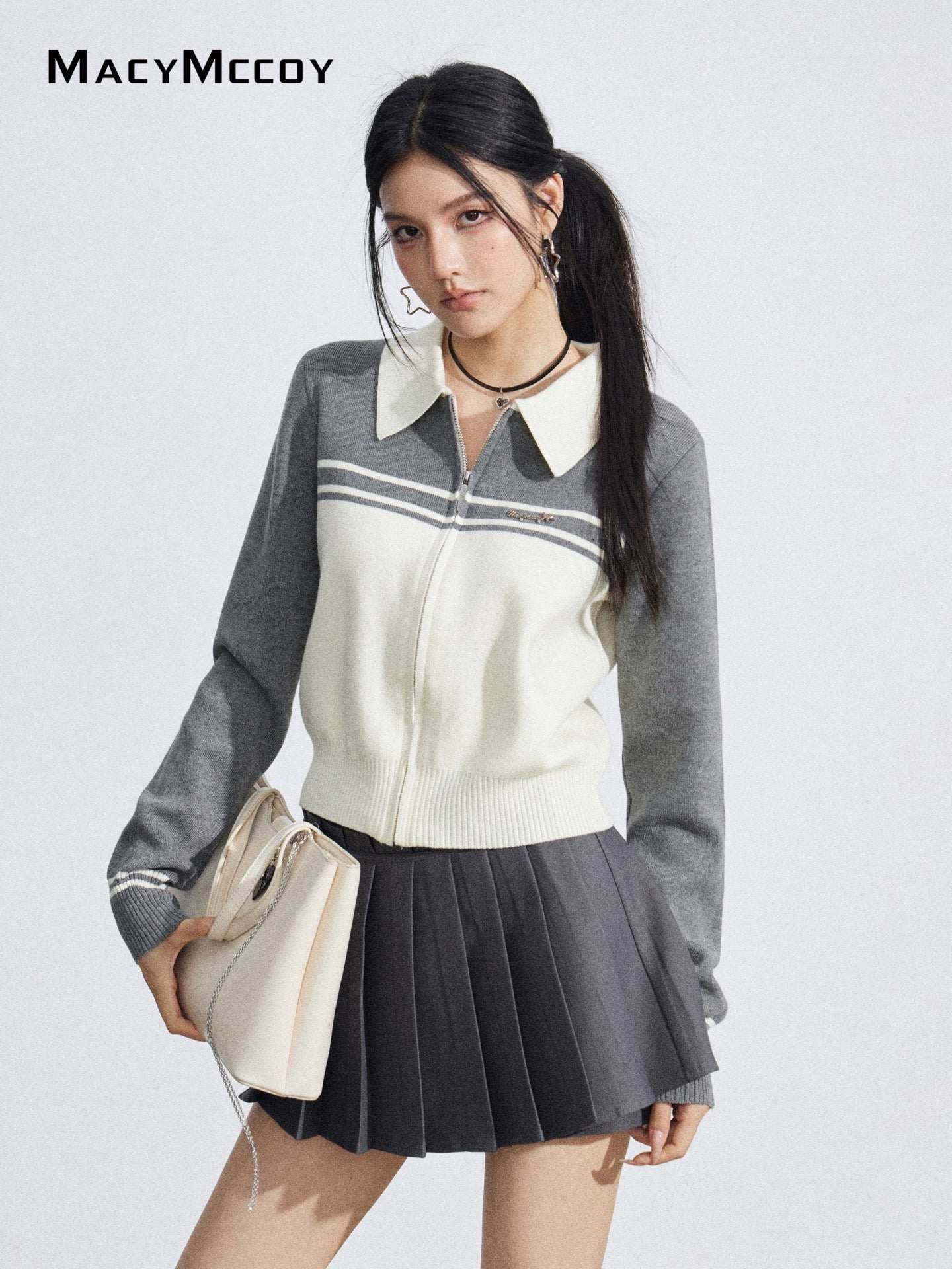 MacyMccoy MMC2026035 Polo collar contrasting knit cardigan