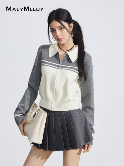 MacyMccoy MMC2026035 Polo collar contrasting knit cardigan