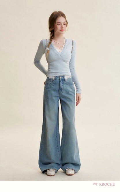 Kroche Lace patchwork slim knit top