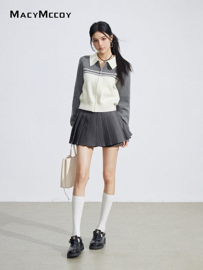 MacyMccoy MMC2026035 Polo collar contrasting knit cardigan