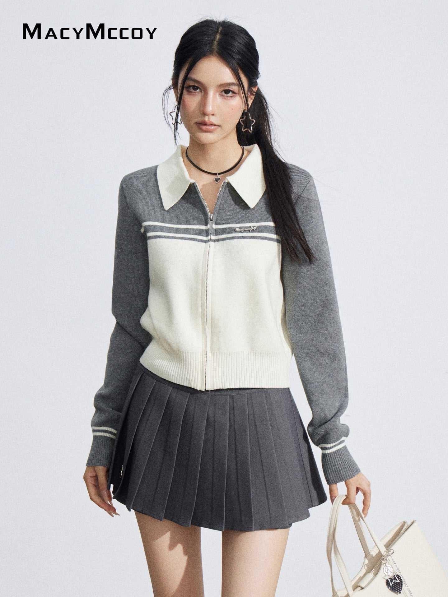 MacyMccoy MMC2026035 Polo collar contrasting knit cardigan