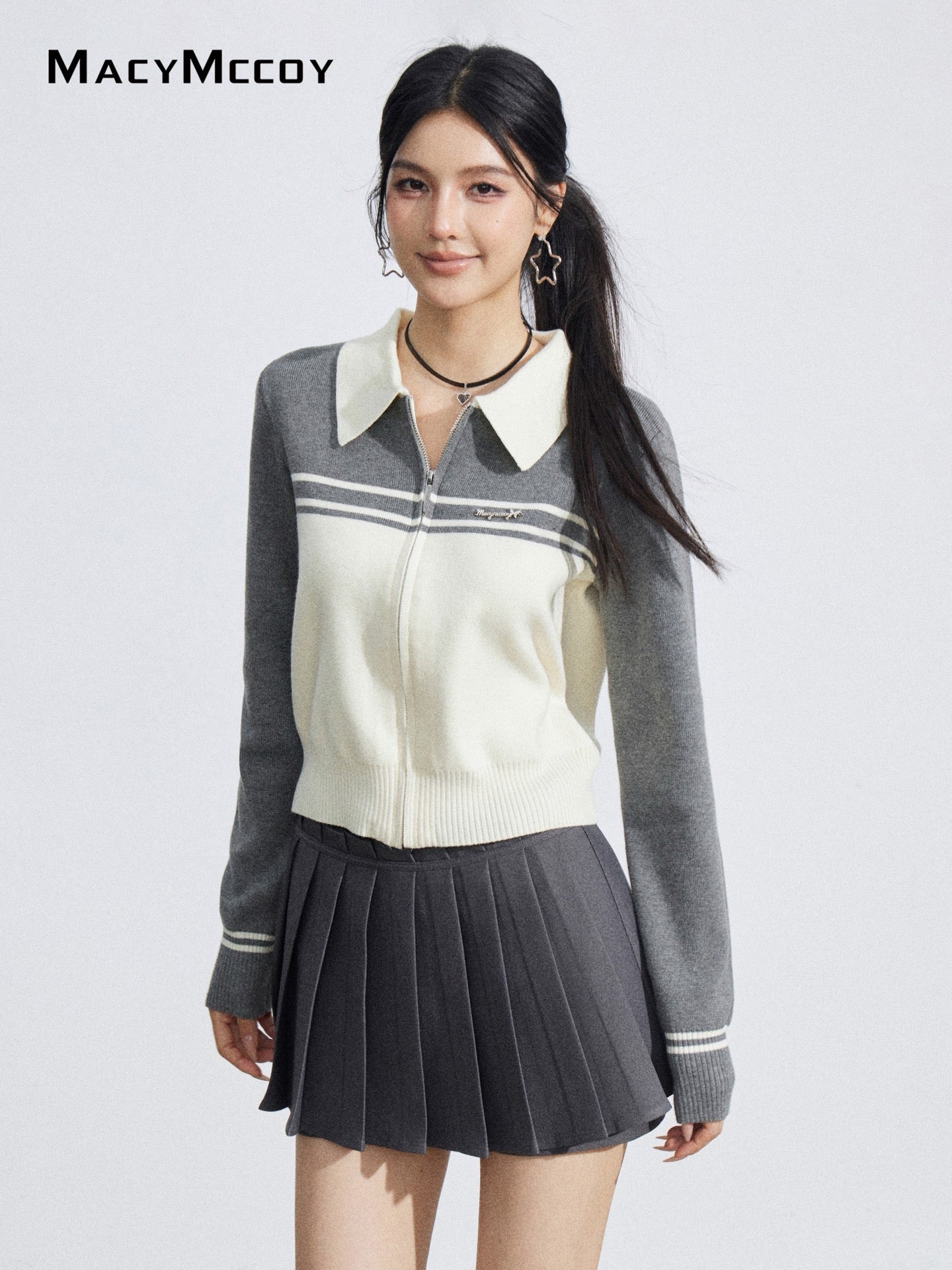 MacyMccoy MMC2026035 Polo collar contrasting knit cardigan