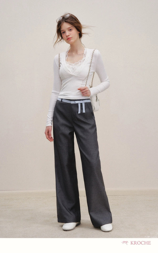 Kroche Lace patchwork slim knit top