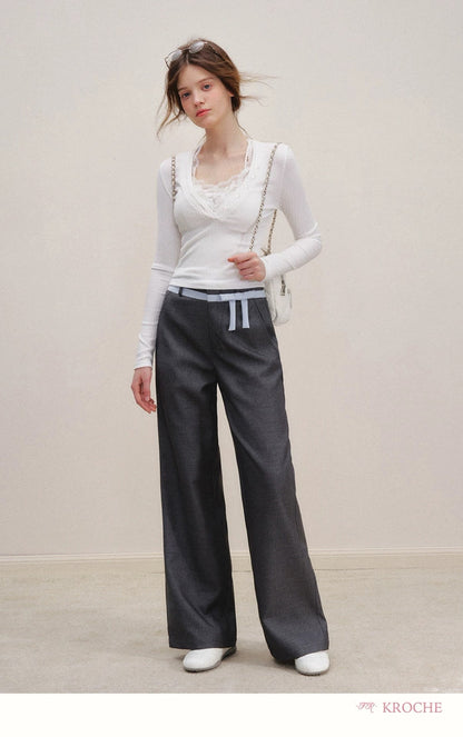 Kroche Lace patchwork slim knit top