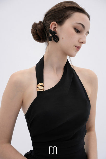 BYDENIO Elowen asymmetric hem midi dress with draped waist (2color)