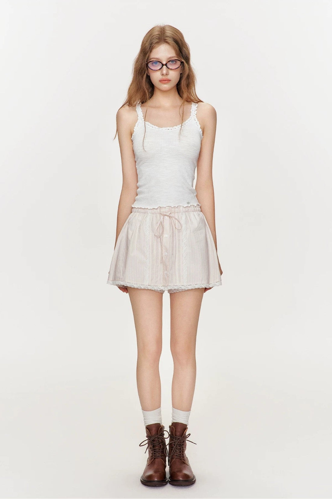 Kroche Lace patchwork pleated camisole knit vest
