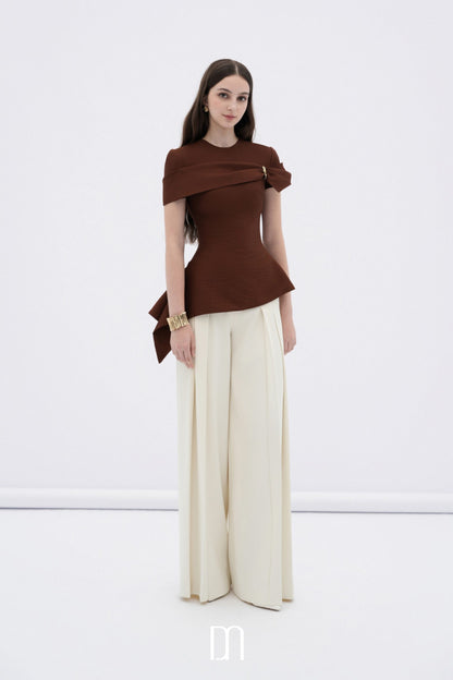 BYDENIO Sienna sculpted asymmetrical draped top &amp; Mae pleated high-waisted straight pants