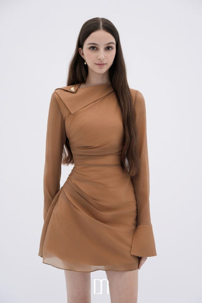BYDENIO Roux asymmetric neckline mini dress with long sleeves