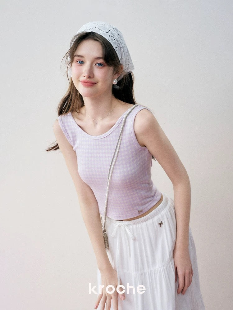 Kroche Plaid bow sleeveless top