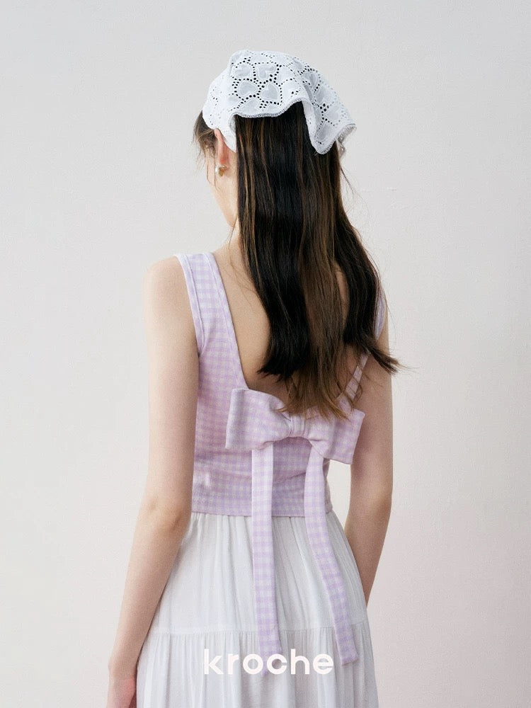 Kroche Plaid bow sleeveless top