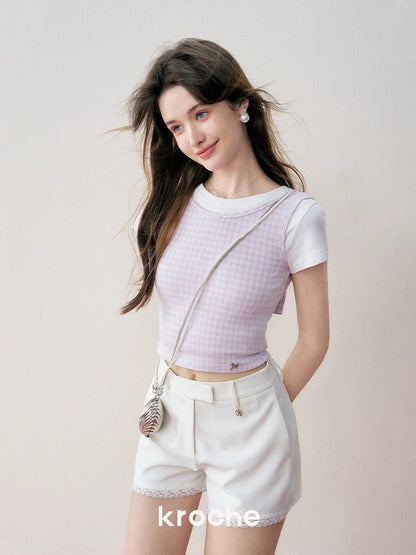 Kroche Plaid bow sleeveless top