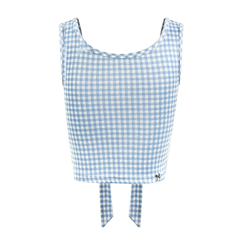 Kroche Plaid bow sleeveless top