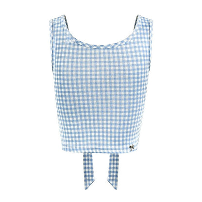 Kroche Plaid bow sleeveless top