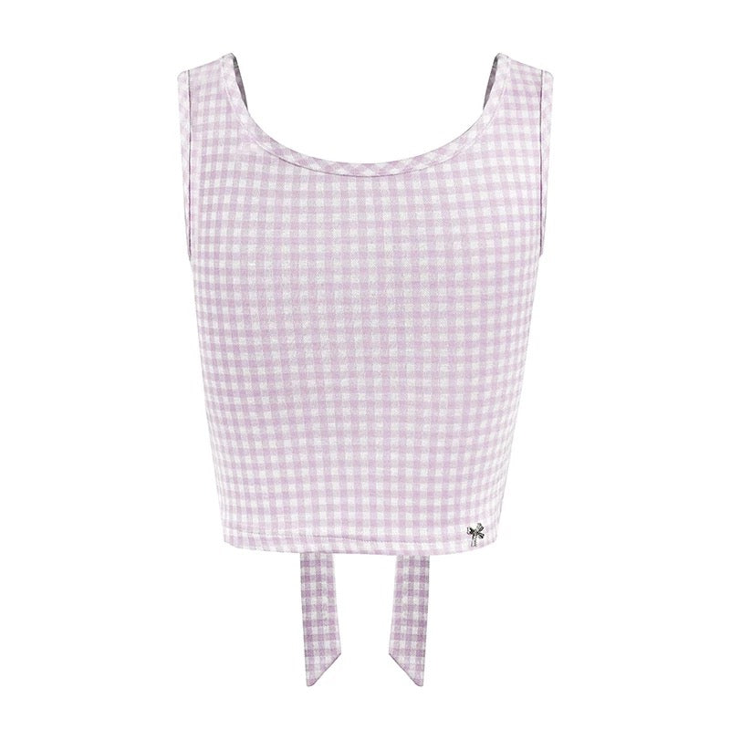 Kroche Plaid bow sleeveless top