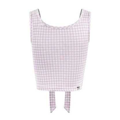 Kroche Plaid bow sleeveless top