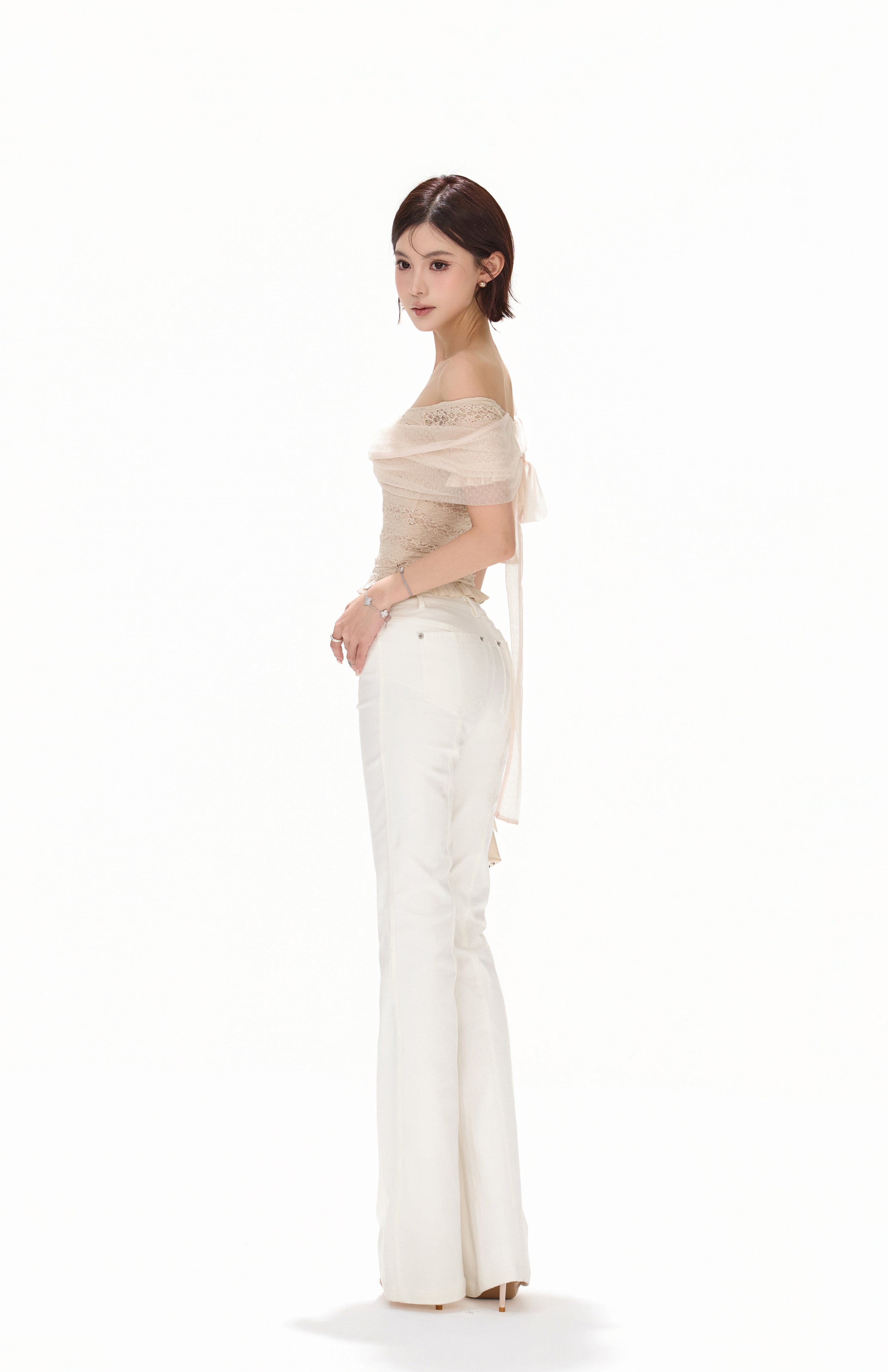 CYNR CY260418TSW Lace jacquard strapless knitted top