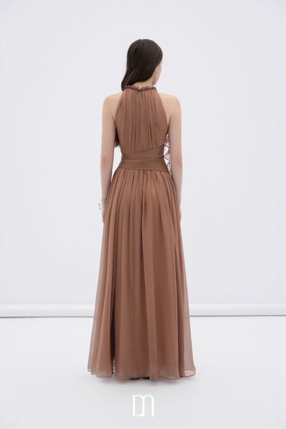 BYDENIO Mireille halter neck maxi dress with flower ruffles