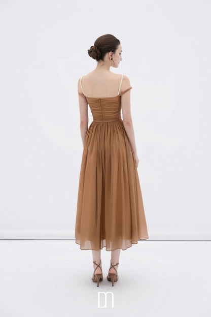 BYDENIO Cornish off-shoulder midi dress with ruched bodice