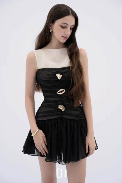 BYDENIO Faye ruched mini dress with sculptural buttons