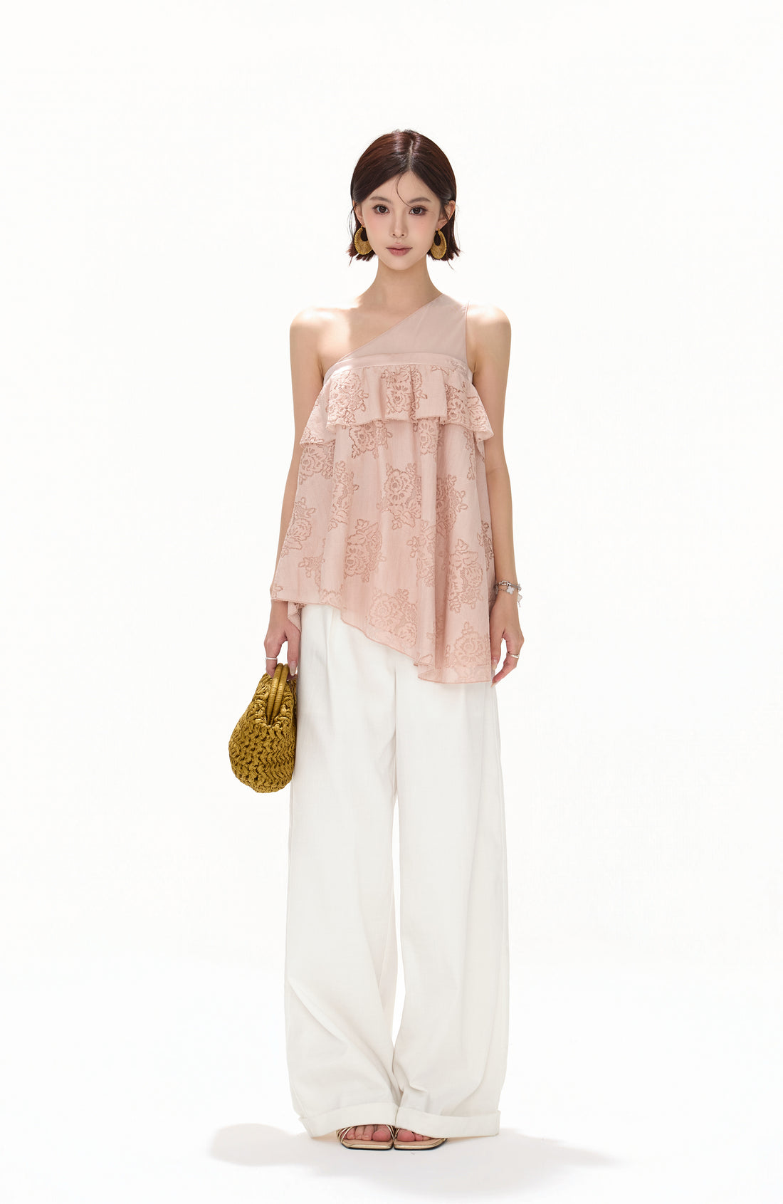 CYNR CY260412SAI Mesh rose lace irregular sleeveless top