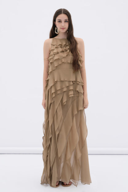 BYDENIO Brune layered chiffon maxi dress with ruffles
