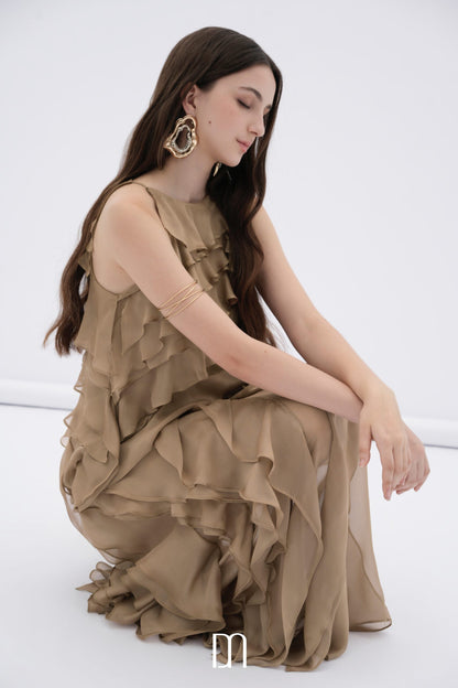 BYDENIO Brune layered chiffon maxi dress with ruffles