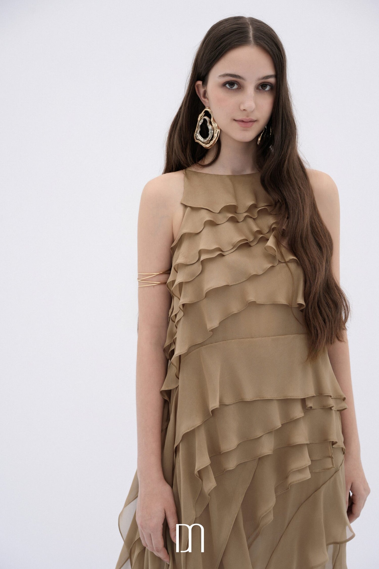 BYDENIO Brune layered chiffon maxi dress with ruffles