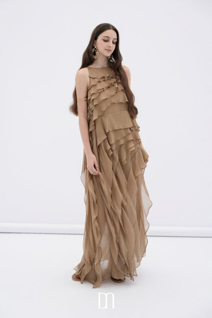 BYDENIO Brune layered chiffon maxi dress with ruffles