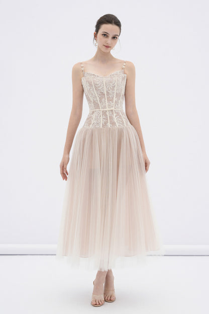 BYDENIO Alizea corset tulle midi dress