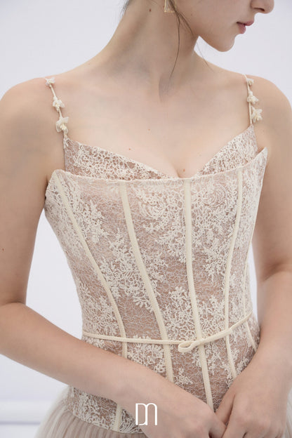 BYDENIO Alizea corset tulle midi dress