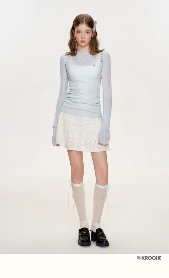 Kroche Texture layering knitted short skirt