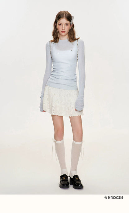 Kroche Texture layering knitted short skirt