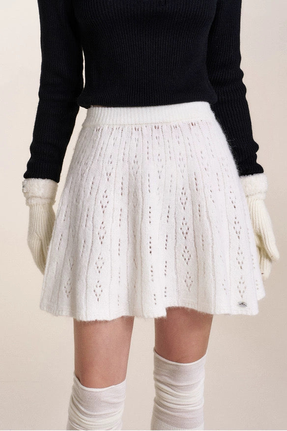 Kroche Texture layering knitted short skirt