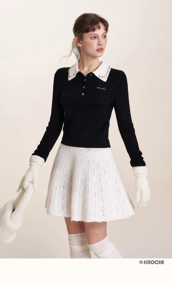 Kroche Texture layering knitted short skirt