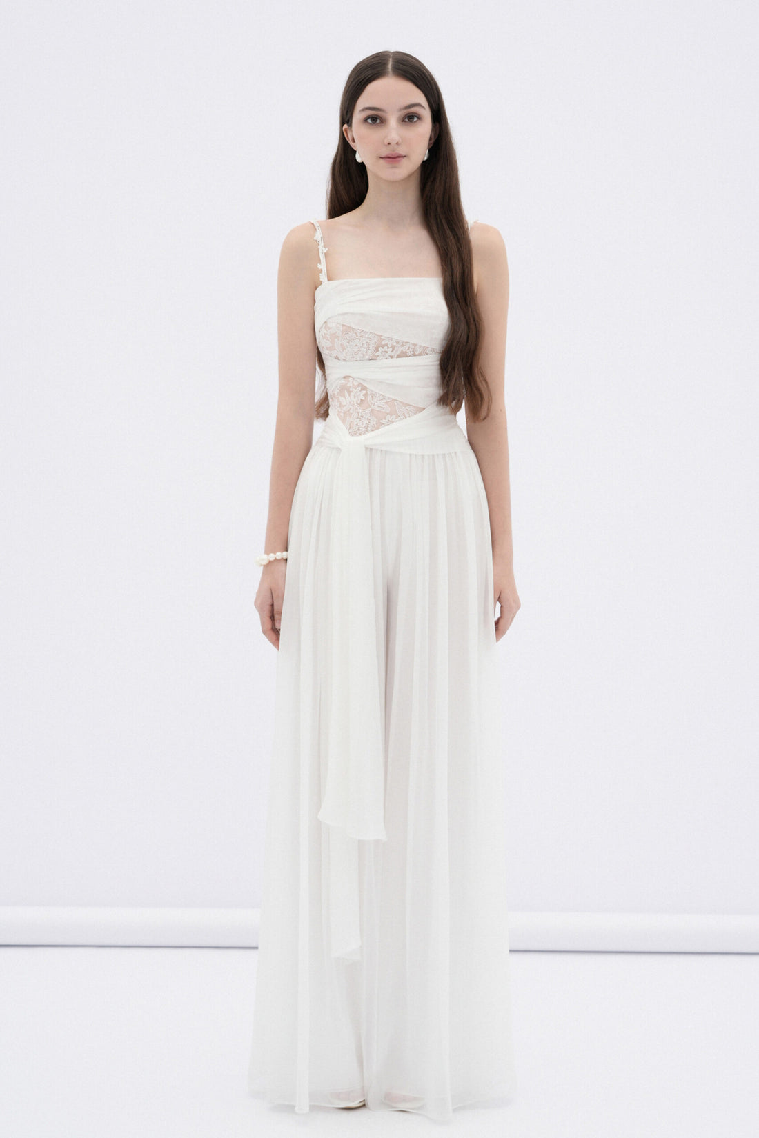 BYDENIO Ivy chiffon jumpsuit with floral shoulder straps