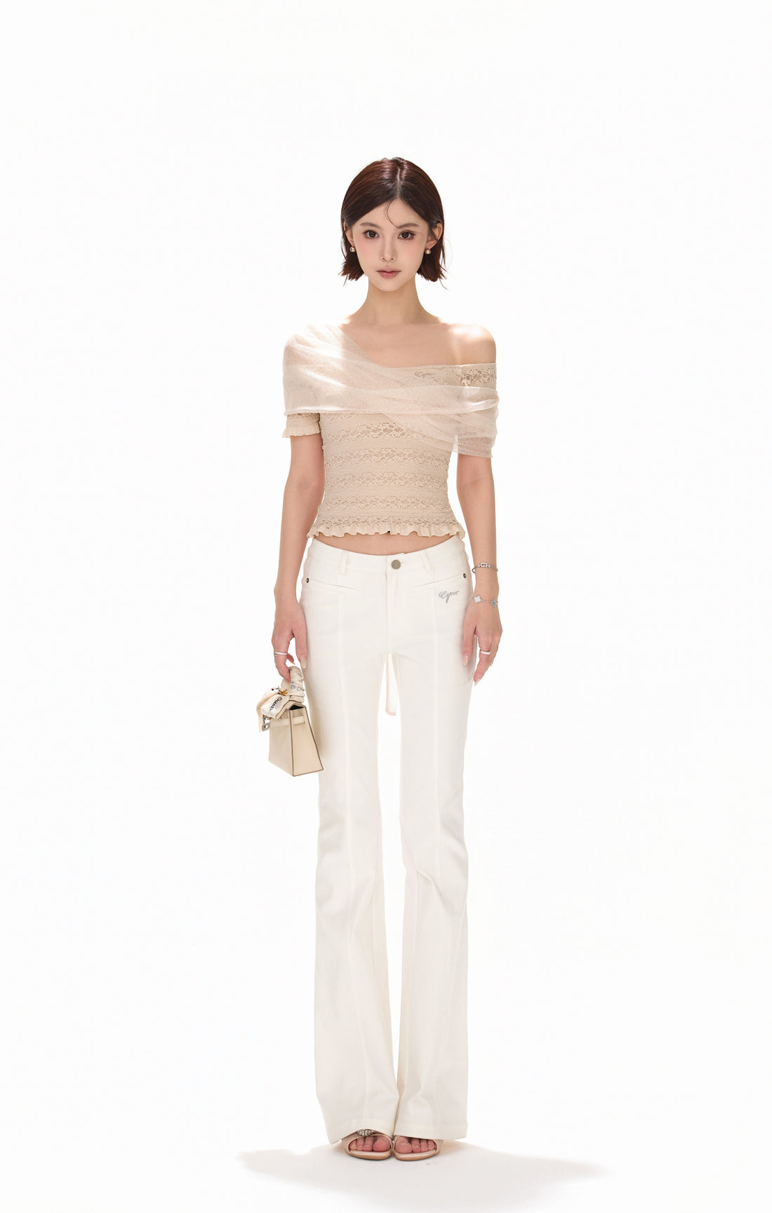 CYNR CY260418TSW Lace jacquard strapless knitted top