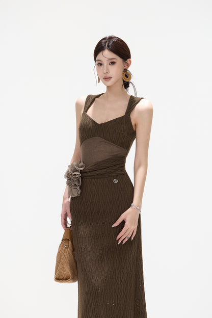 CYNR CY260425DLN Flower ribbon knitted suspender dress