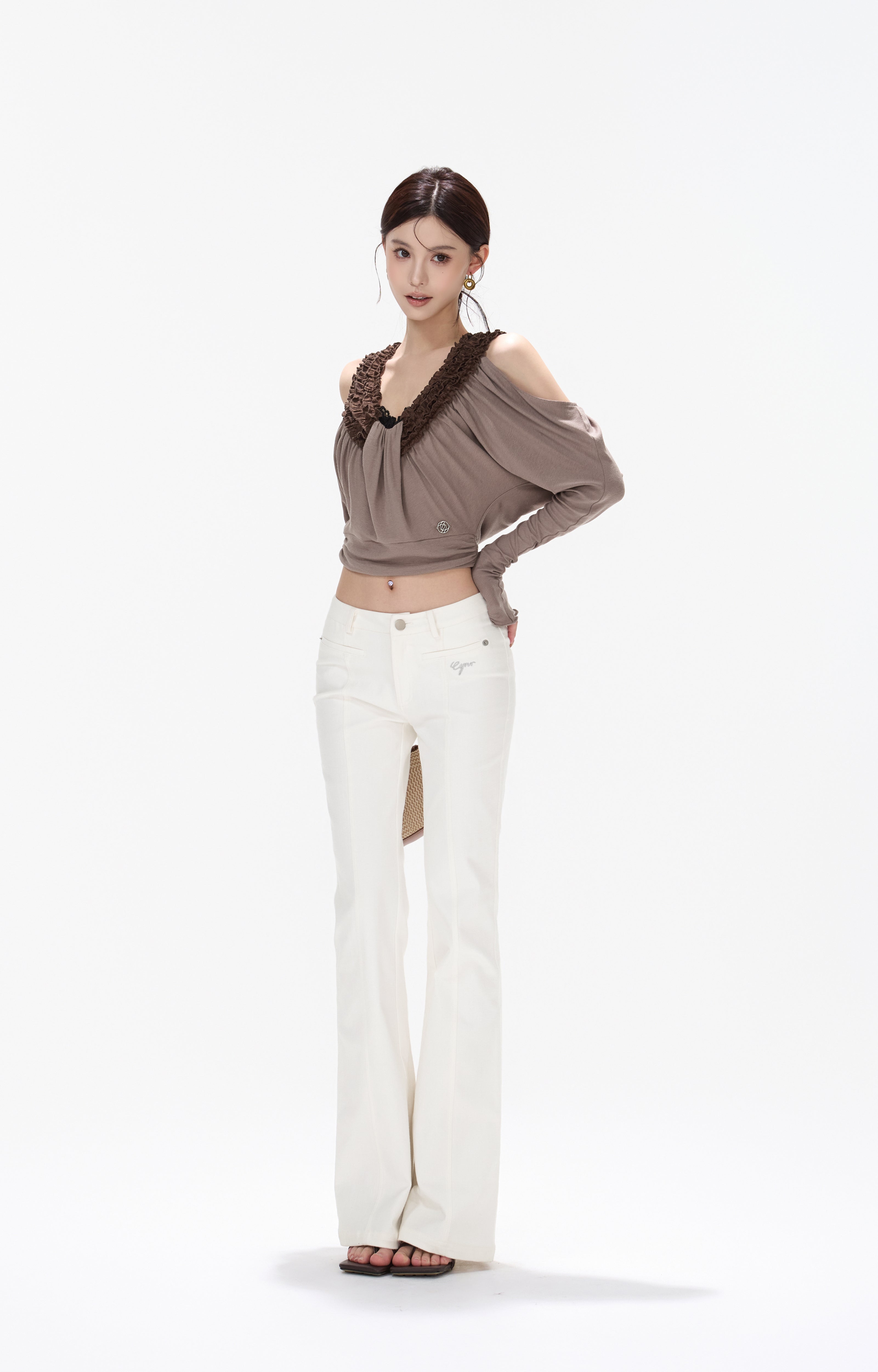 CYNR CY260431TTK Tencel wool lace U-neck off shoulder top + skirt