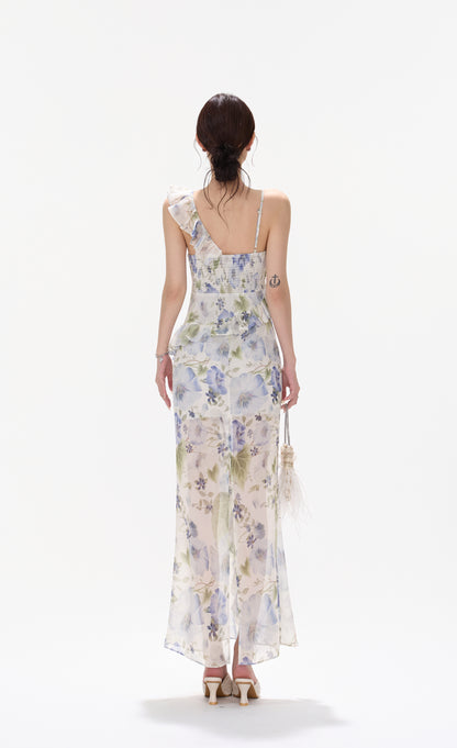CYNR CY260466DLW Ruffle V-neck floral suspender dress
