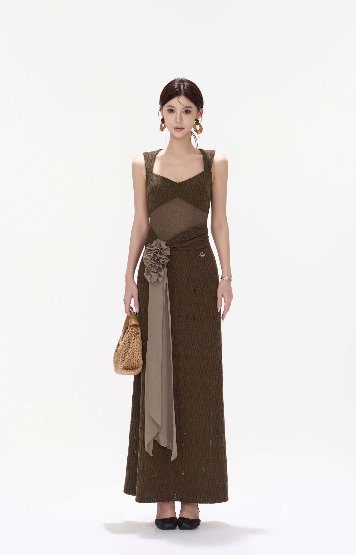 CYNR CY260425DLN Flower ribbon knitted suspender dress