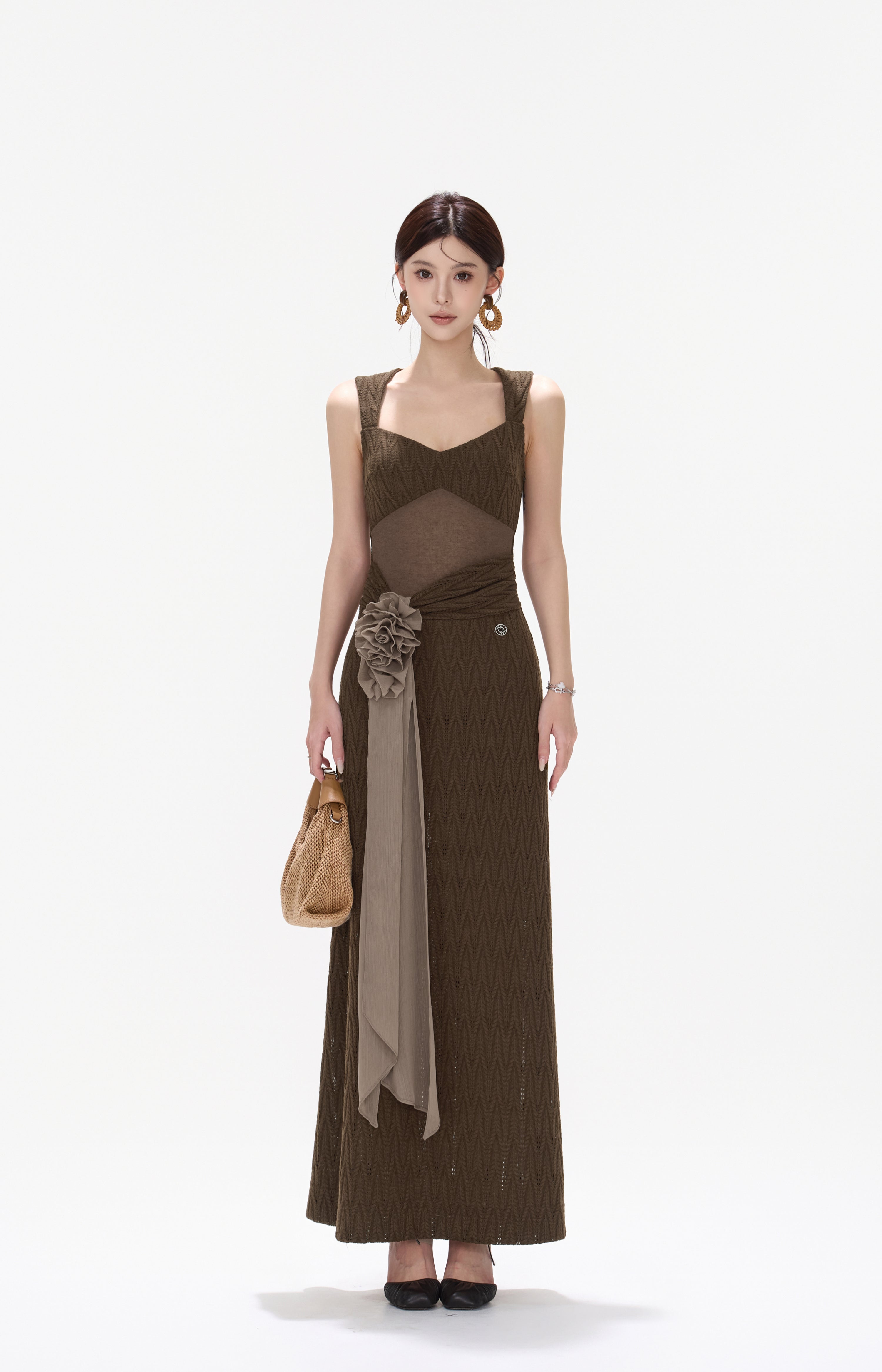 CYNR CY260425DLN Flower ribbon knitted suspender dress