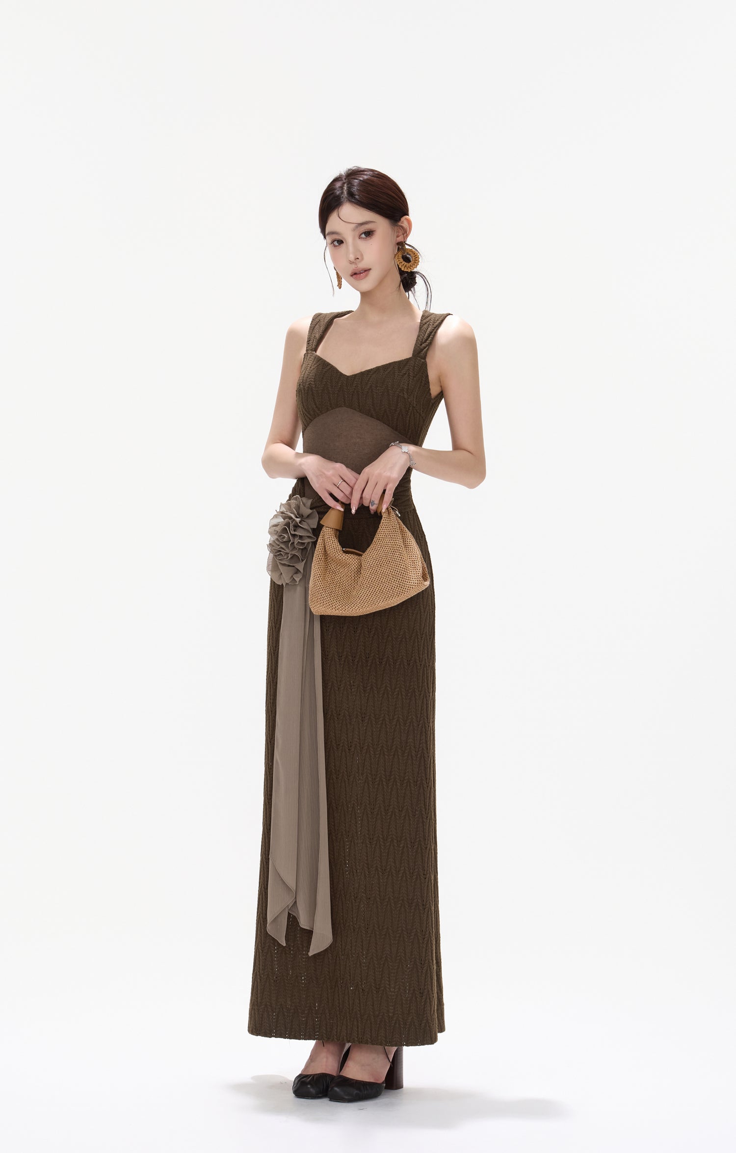CYNR CY260425DLN Flower ribbon knitted suspender dress