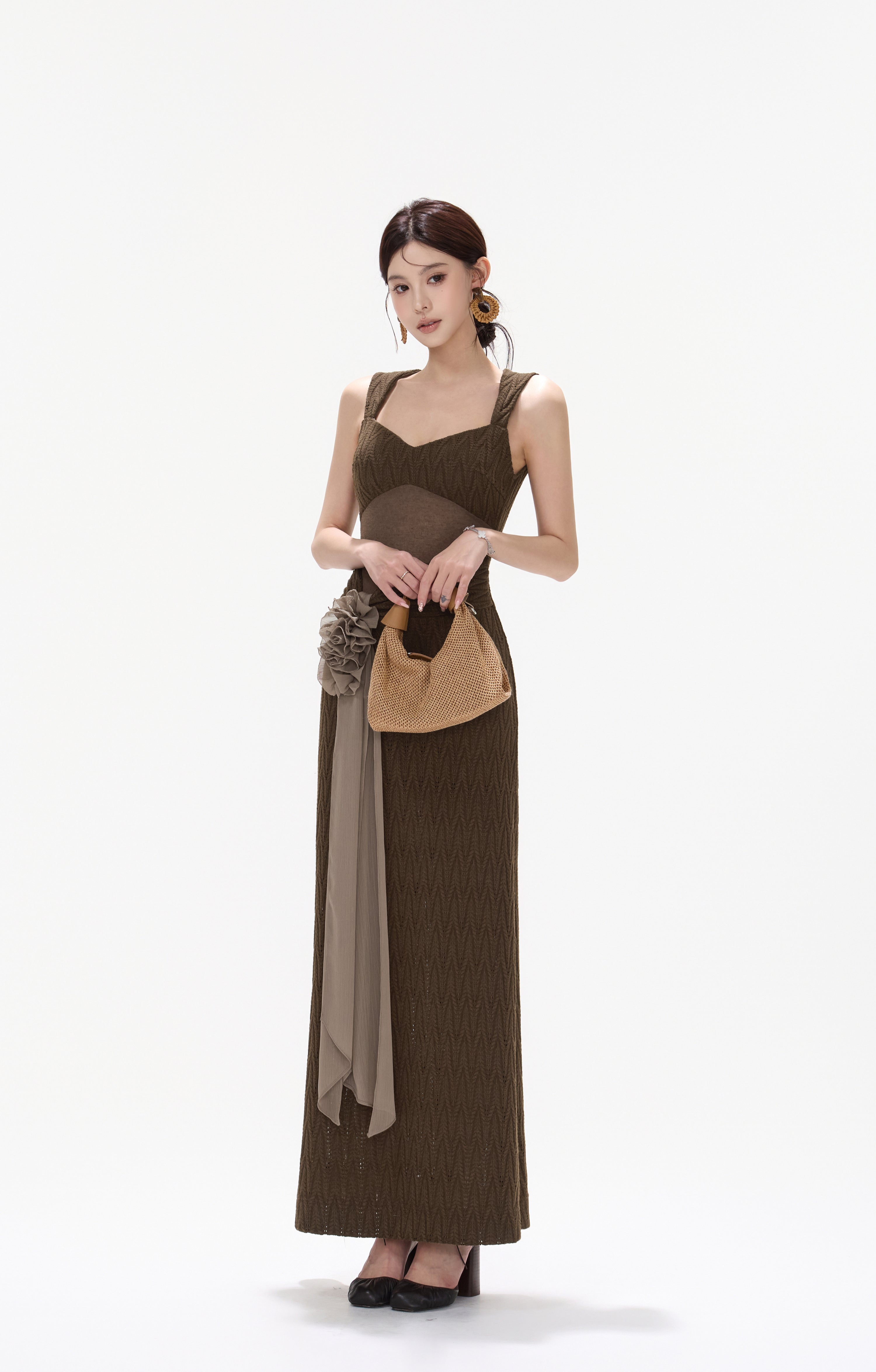 CYNR CY260425DLN Flower ribbon knitted suspender dress