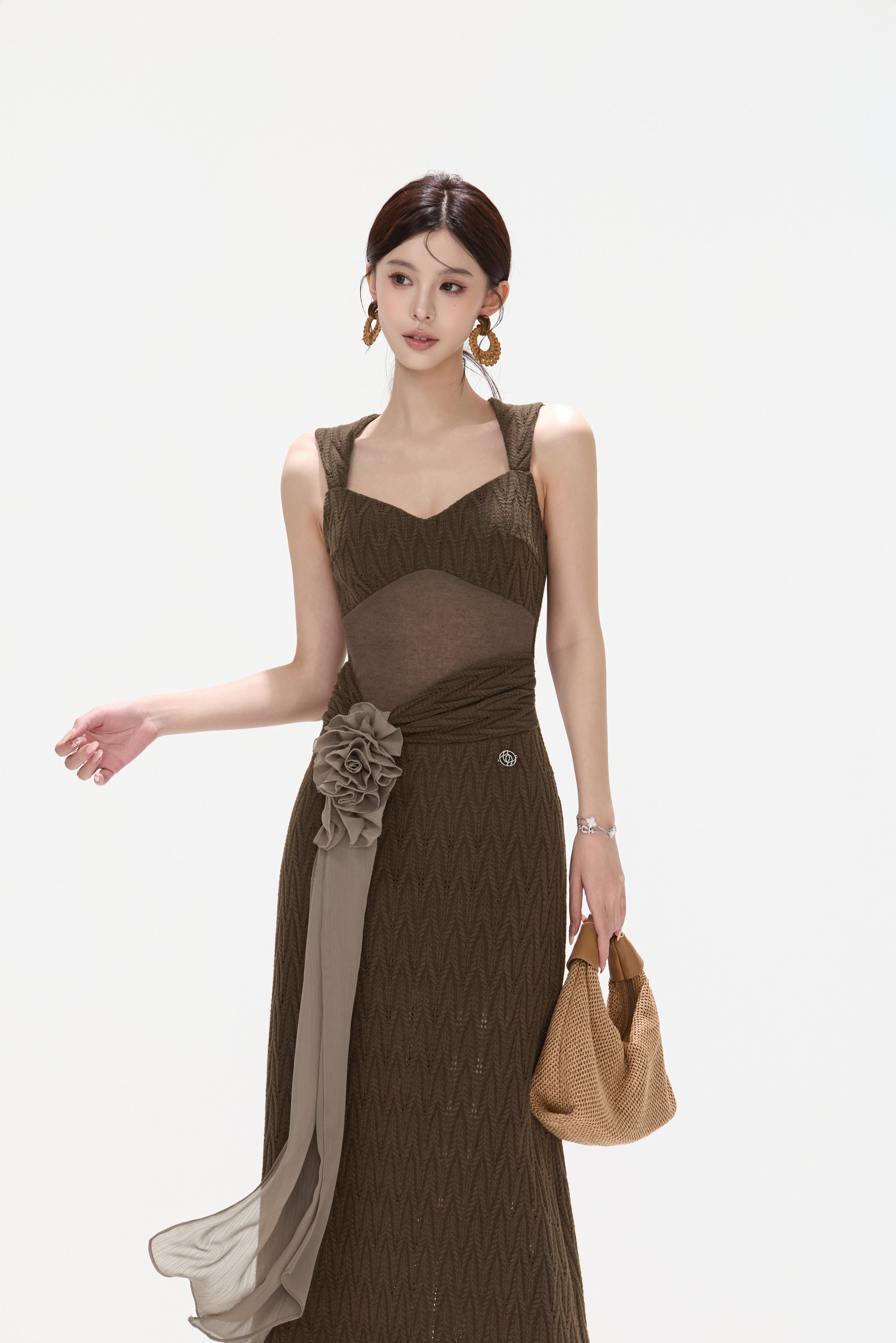 CYNR CY260425DLN Flower ribbon knitted suspender dress