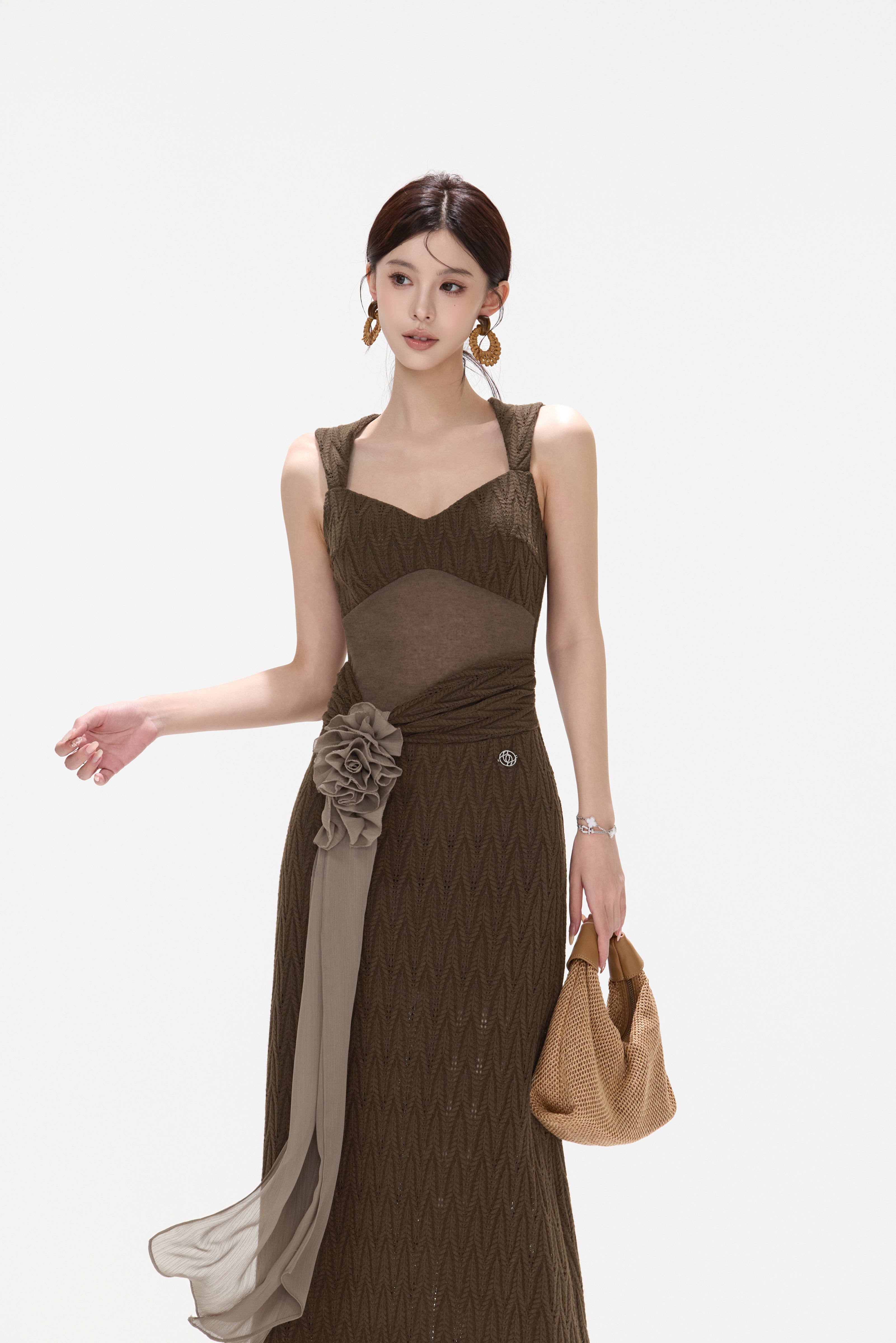 CYNR CY260425DLN Flower ribbon knitted suspender dress