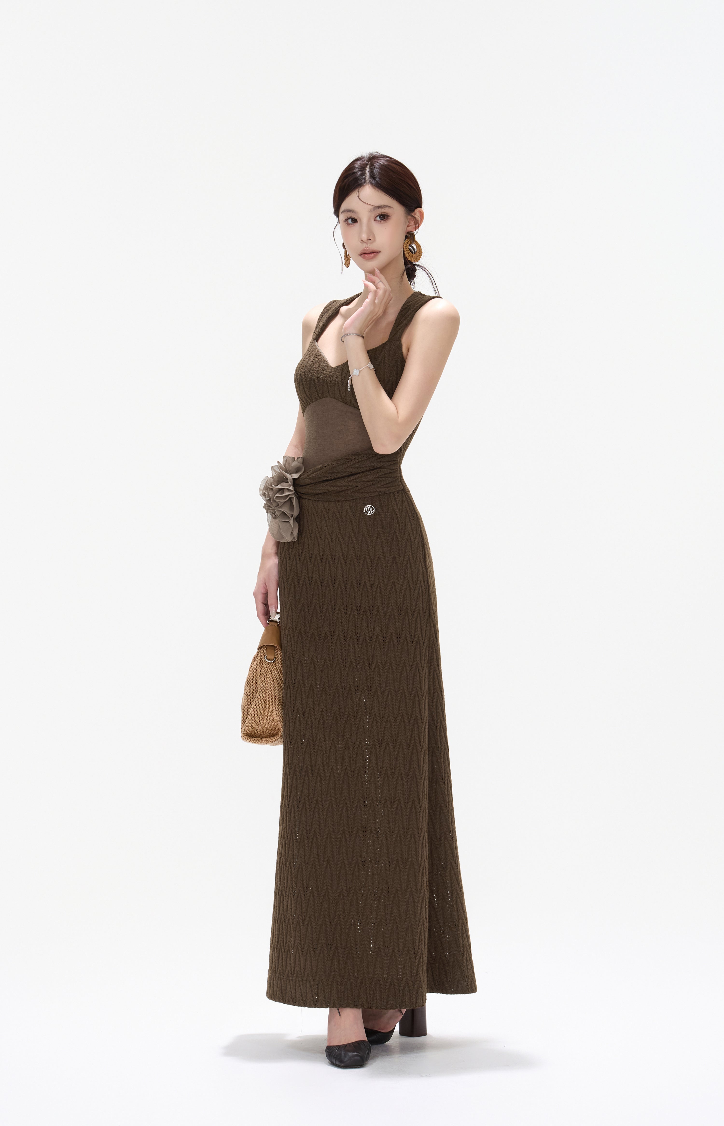 CYNR CY260425DLN Flower ribbon knitted suspender dress