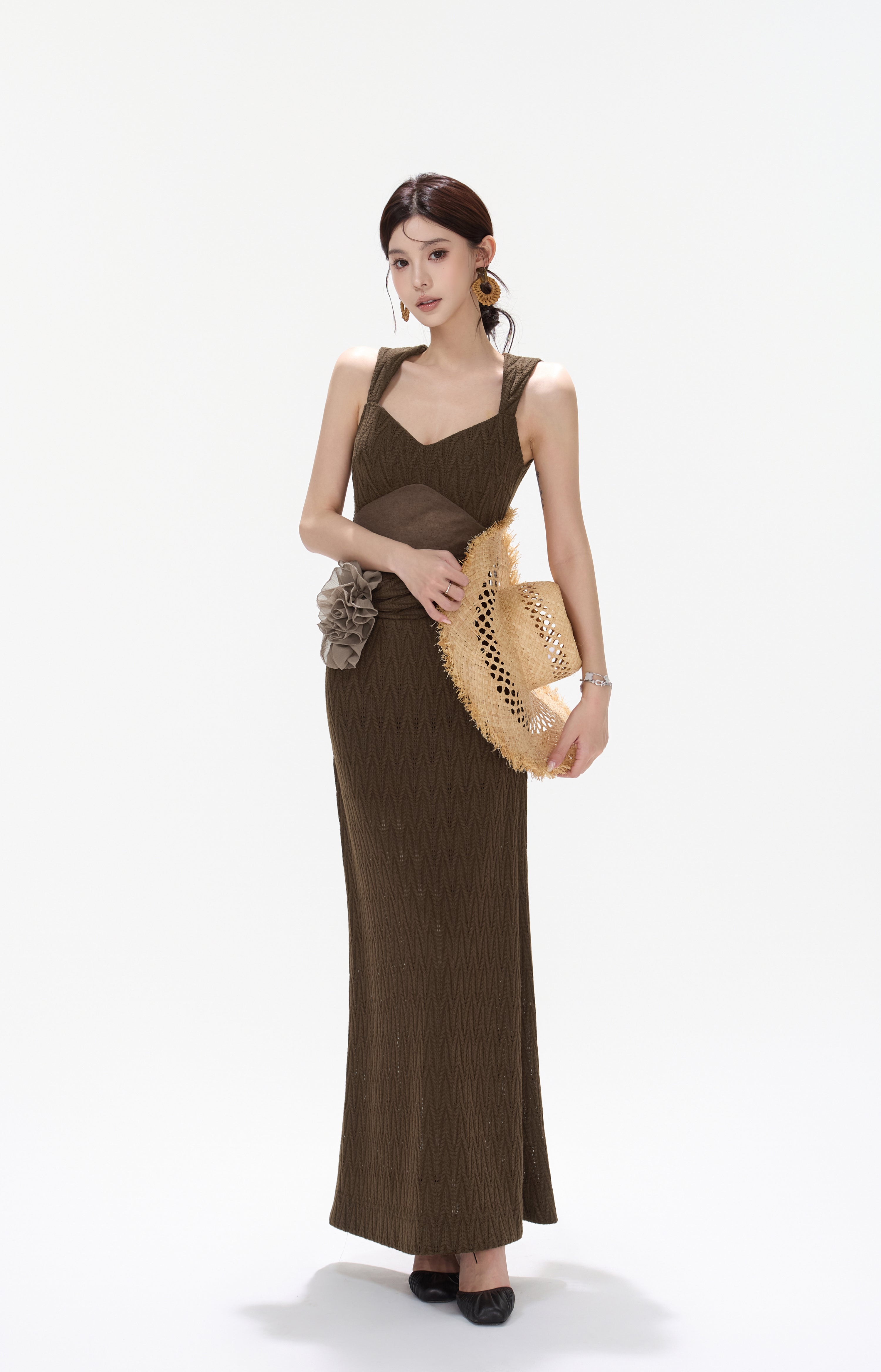 CYNR CY260425DLN Flower ribbon knitted suspender dress