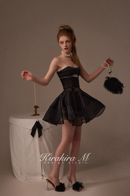 Kirakira.M Black diamond hollow-out top &amp; Black lace swing skirt