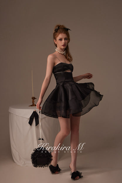 Kirakira.M Black diamond hollow-out top &amp; Black lace swing skirt