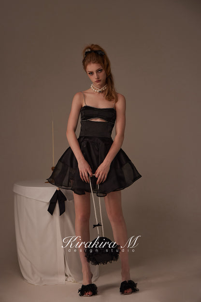Kirakira.M Black diamond hollow-out top &amp; Black lace swing skirt